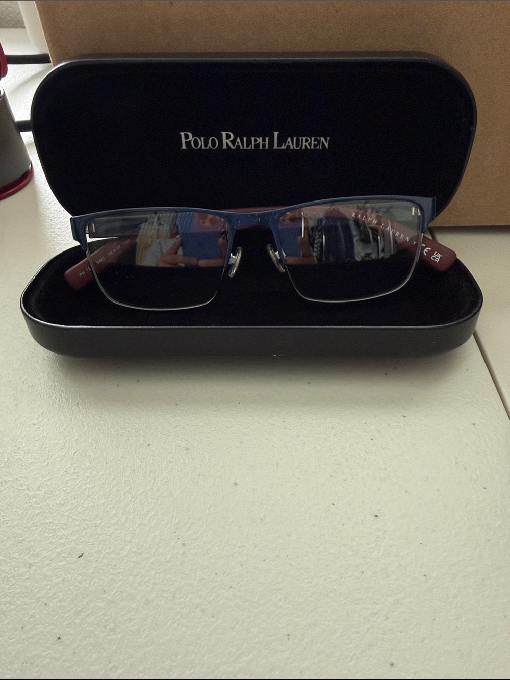 Ralph Lauren Brown and Navy Semi-Rim Eyeglass Temple